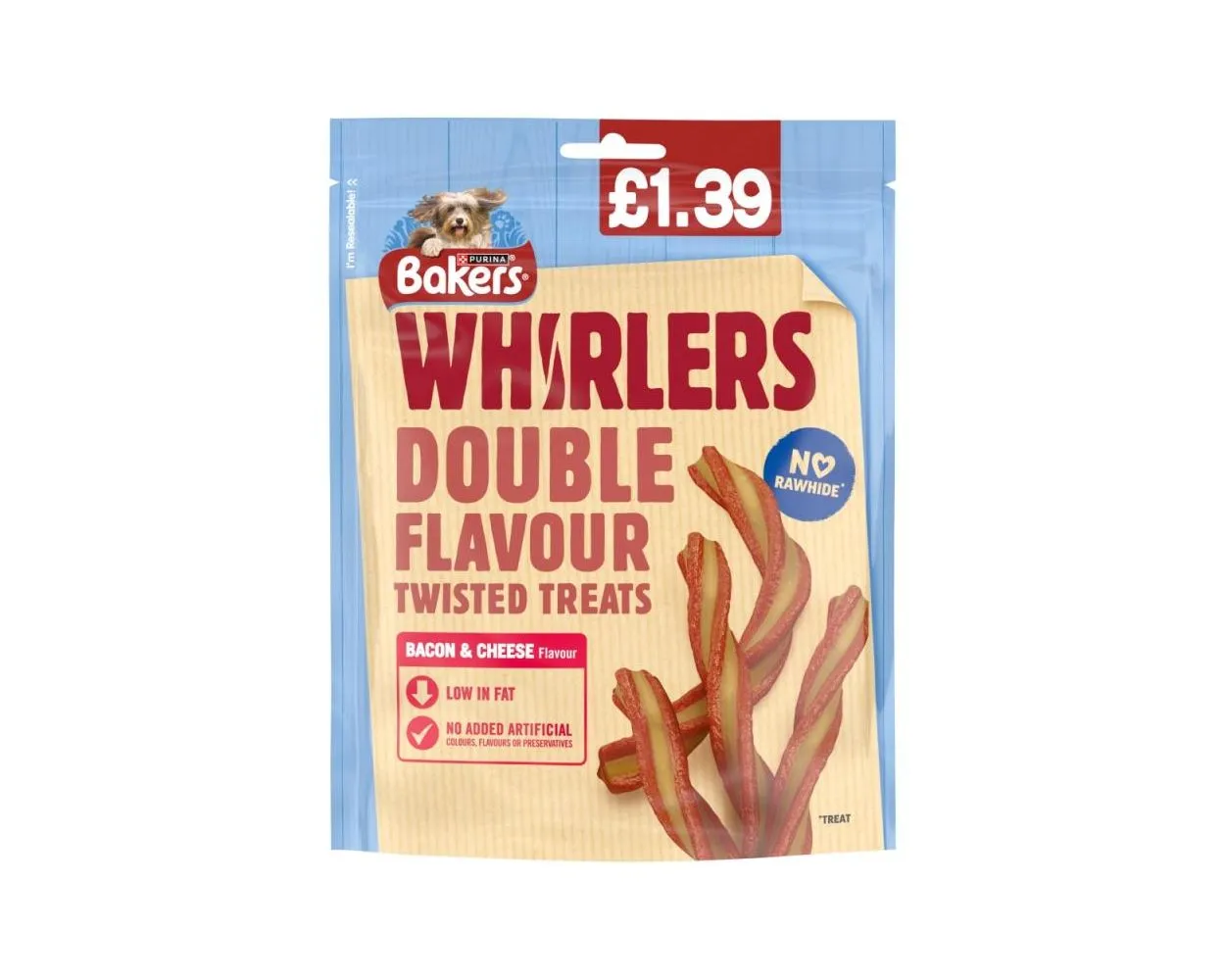 Bakers dpg treats bacon & cheese whirlers pm£1.39