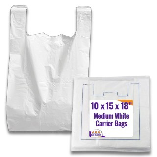 WHITE (VEST CARRIER) T-SHIRT BAG '10'x'15'x'18'