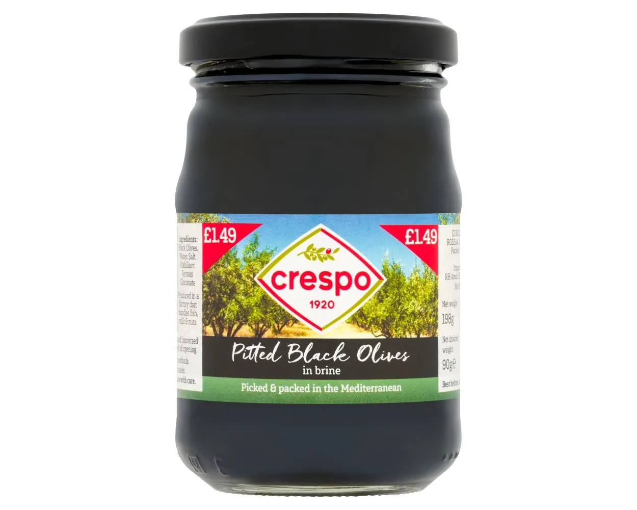 Crespo pitted black olives pm £1.49
