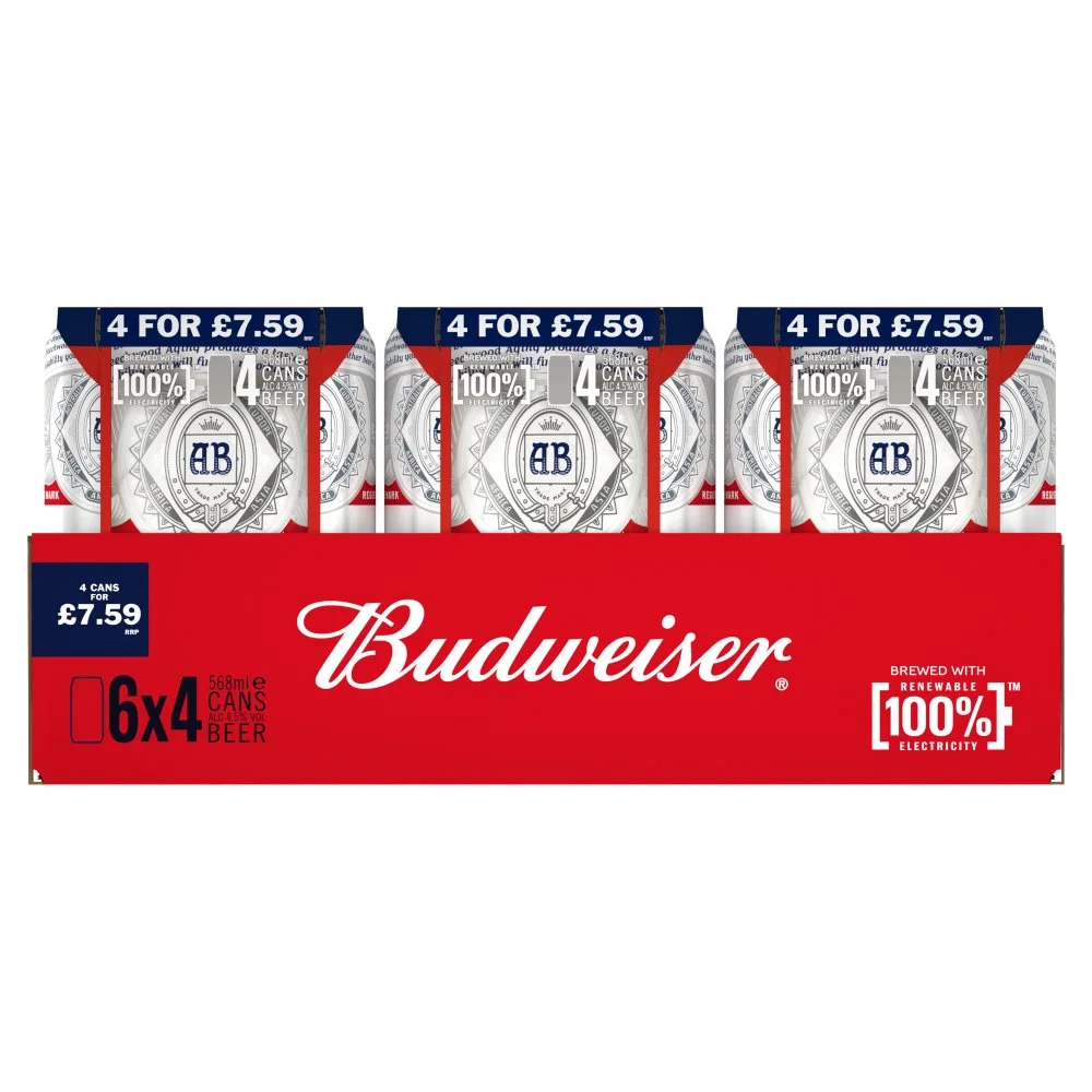 Budweiser pint can 4pack pmp â£7.59