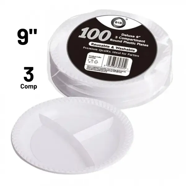 [192038] Reusable delux 9' 3 compartment round plastic p